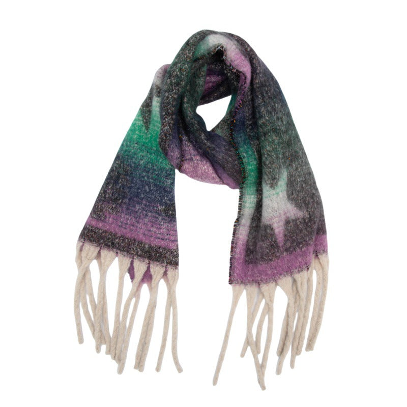 Scarvii - Winter Scarf with Star Jacquard and Tassels