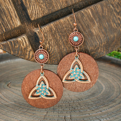 Geometric Alloy Earrings Stylish Bohemian Wood Dangle Earrings