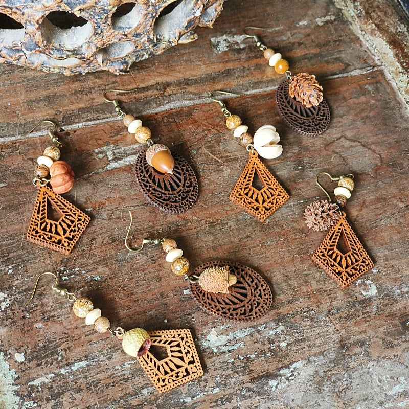 Geometric Bohemian Hollow Wood Earrings for Women
