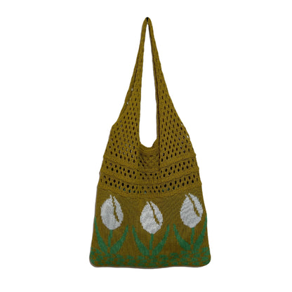 Vintage Flower Jacquard Knit SHoulder Bag
