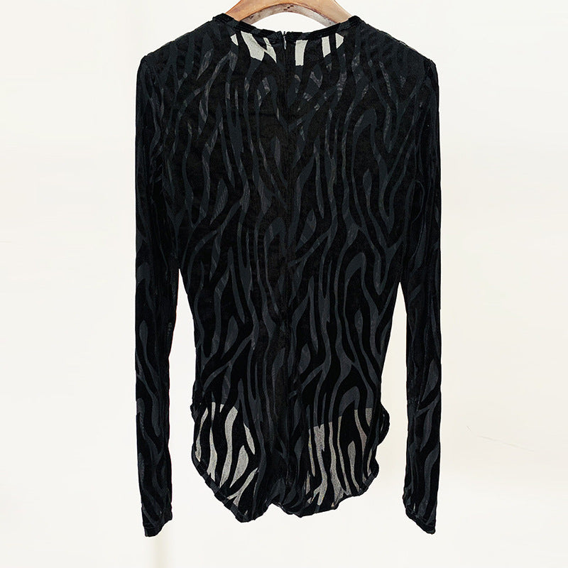 Zebra Print Sheer Velvet Two-Piece Outfit