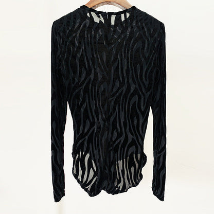 Zebra Print Sheer Velvet Two-Piece Outfit