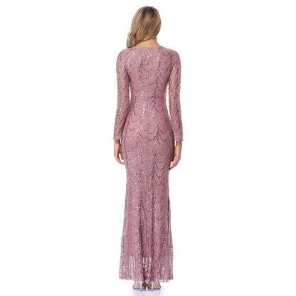 Elegant Sequin Mermaid Dress With Long Sleeves