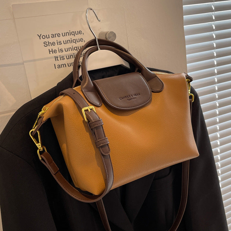Minimalist Leather Top Handle Shoulder Bucket Bag