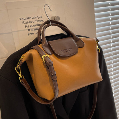 Minimalist Leather Top Handle Shoulder Bucket Bag