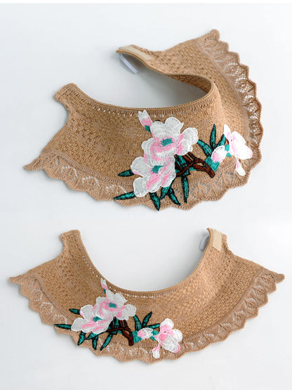 Spring And Summer Women'S Ethnic Style Embroidery Cotton Empty Top Beach Hat Sun Protection Face Sun Hat Foldable Sun Hat
