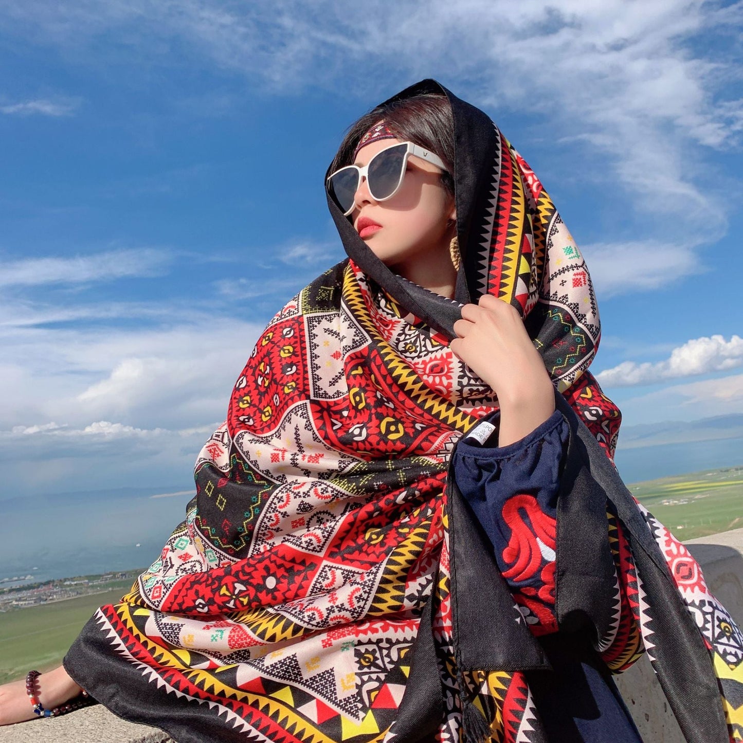 Sunscreen Women'S Summer Thin Tibetan Super Scarf Ethnic Wind Scarf Beach Towel