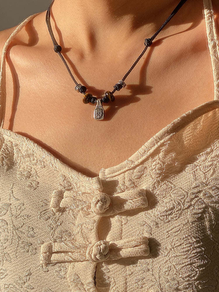Small And High-End Design Sense Sterling Silver Zakiram Tibetan Style Rope Couple Necklace