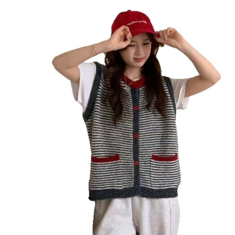 Color Block Striped Knit Vest for Women Casual Chic