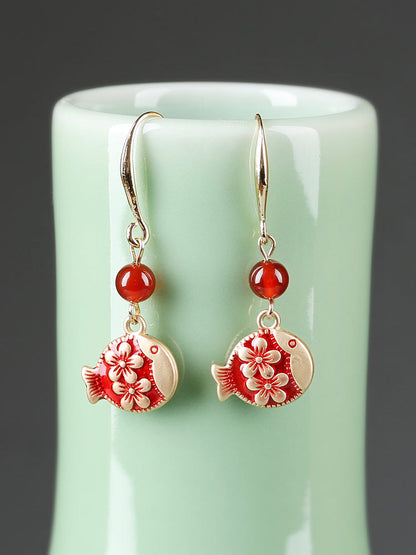 Antique Red Earrings With Cheongsam Retro Temperament Joker Jade Sterling Silver Ethnic Vintage Style Earrings