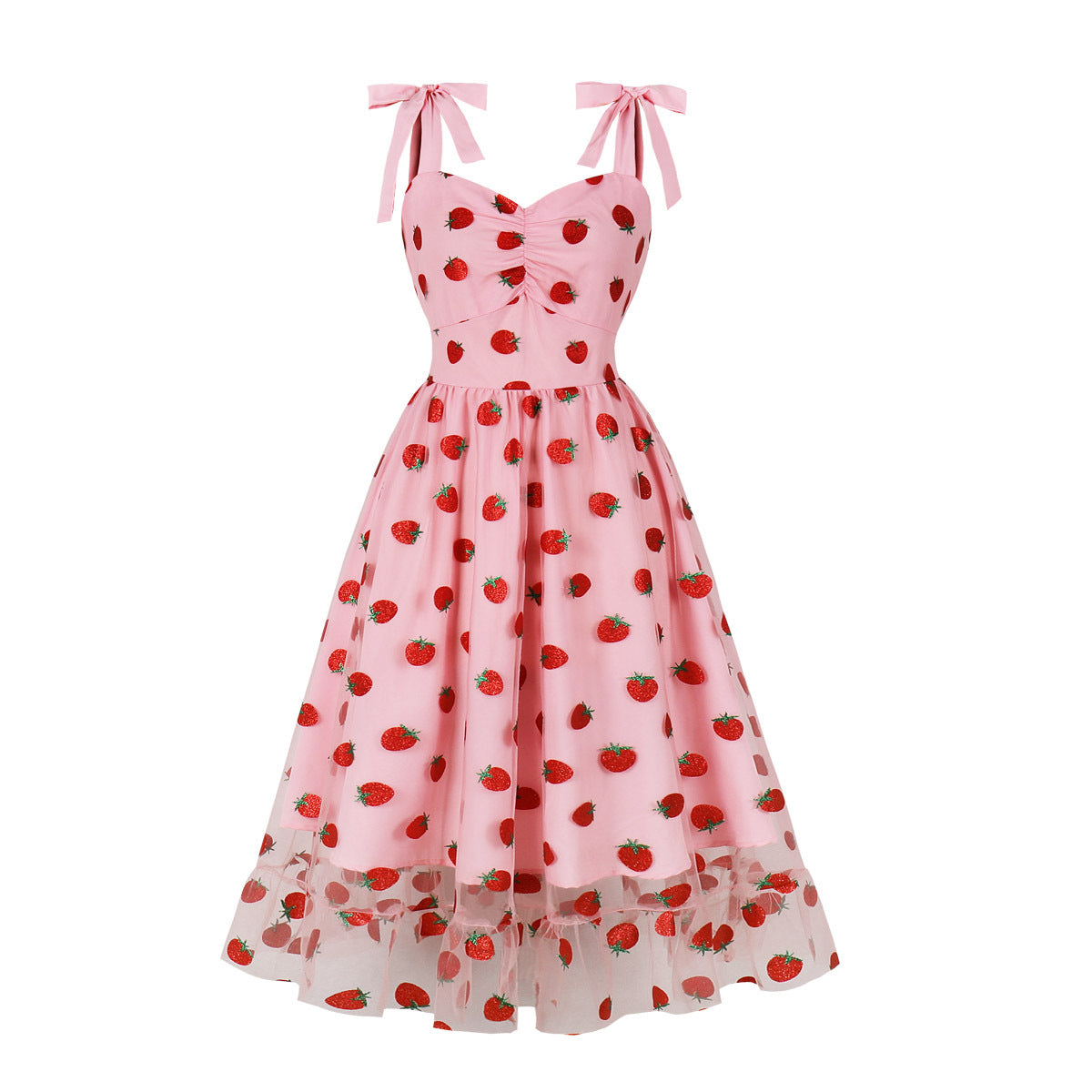 Strawberry Print Strapless A-Line Dress