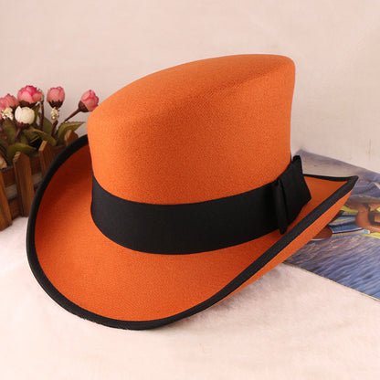 Fashionable Wool Felt Bowler Hat with Bow Decoration