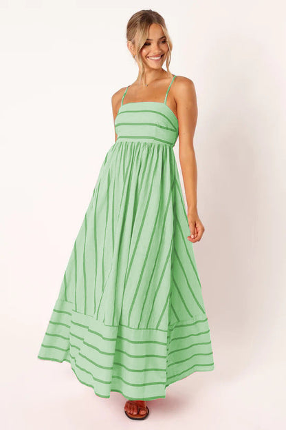 Striped Color Block Backless Spaghetti Dress