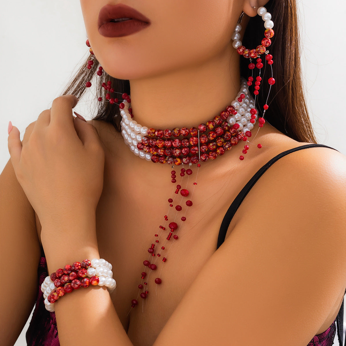Gothic Pearl Choker Necklace Creative Halloween Design