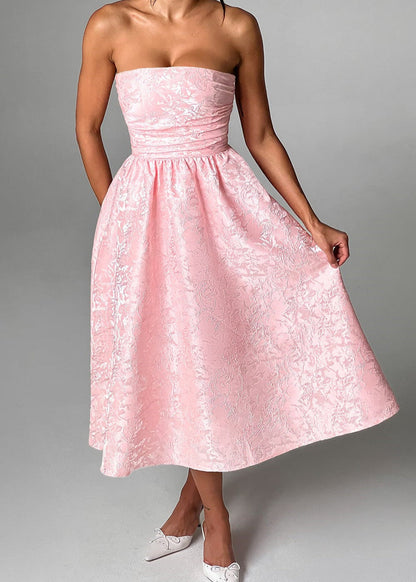 Strapless Jacquard Midi Dress with Corset Back