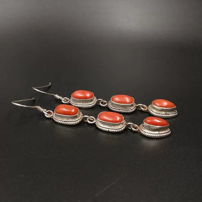 Niche Nepalese Style Handmade Jewelry Coral Stone Fashion Women'S Tibetan Style Personality Creative Retro Ethnic Style Earrings