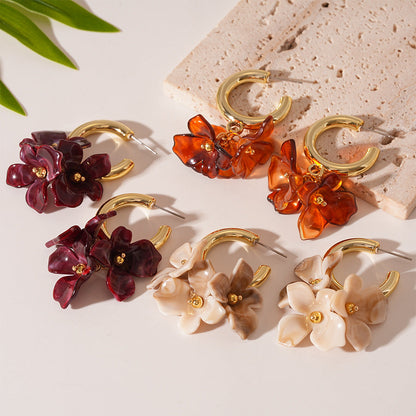 Acrylic Flower Petal Drop Stud Earrings