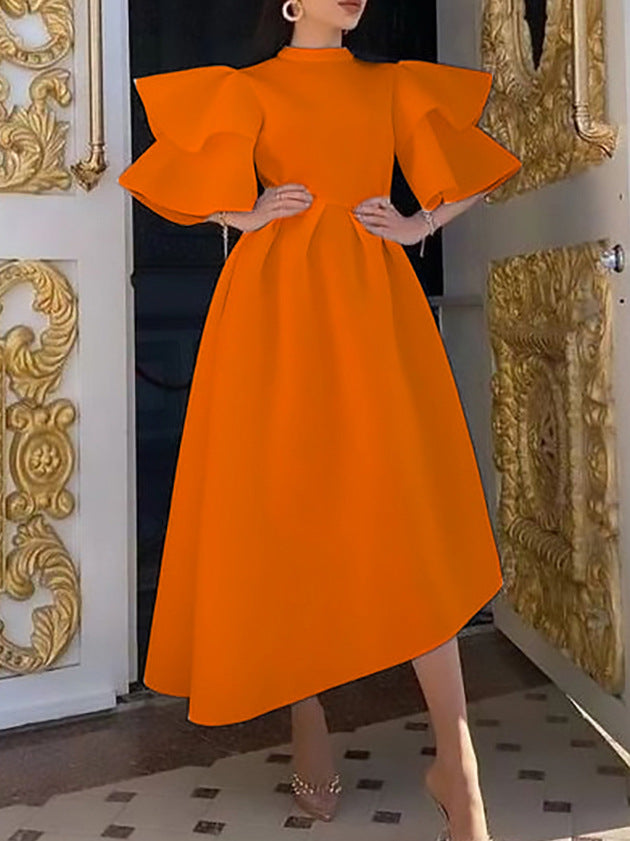 Elegant Ruffled Sleeve Maxi Dress Stylish Polyester Cocktail Dress