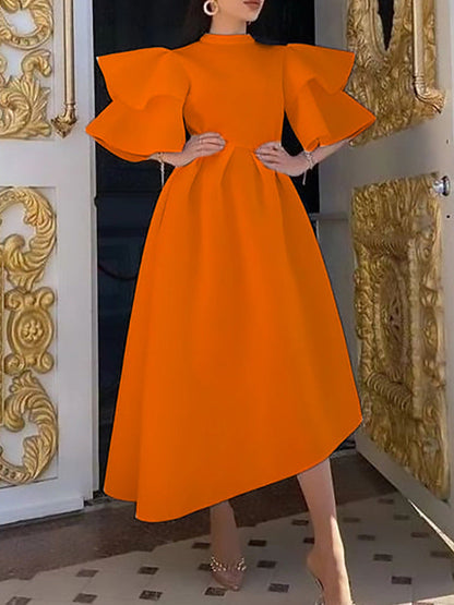 Elegant Ruffled Sleeve Maxi Dress Stylish Polyester Cocktail Dress