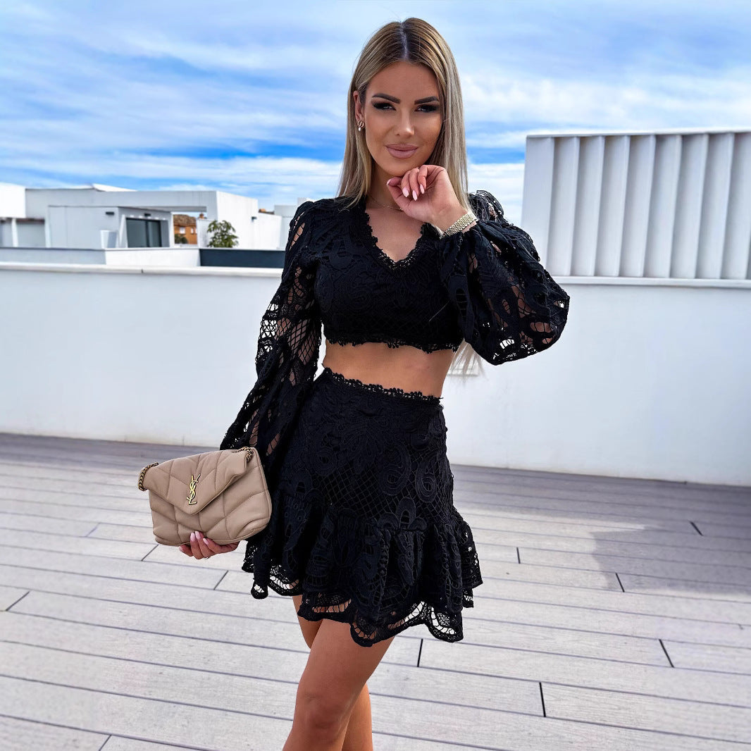 Chic Lace Embroidery Two-Piece Set for Smart Casual Style