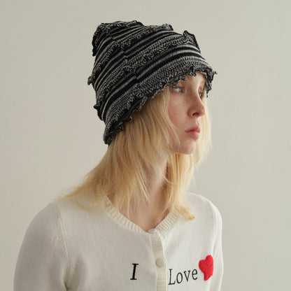 Striped Knitted Wool Blend Beanie Hat for Women