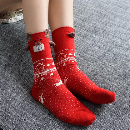 Funny Cartoon Reindeer Christmas Crew Socks Set