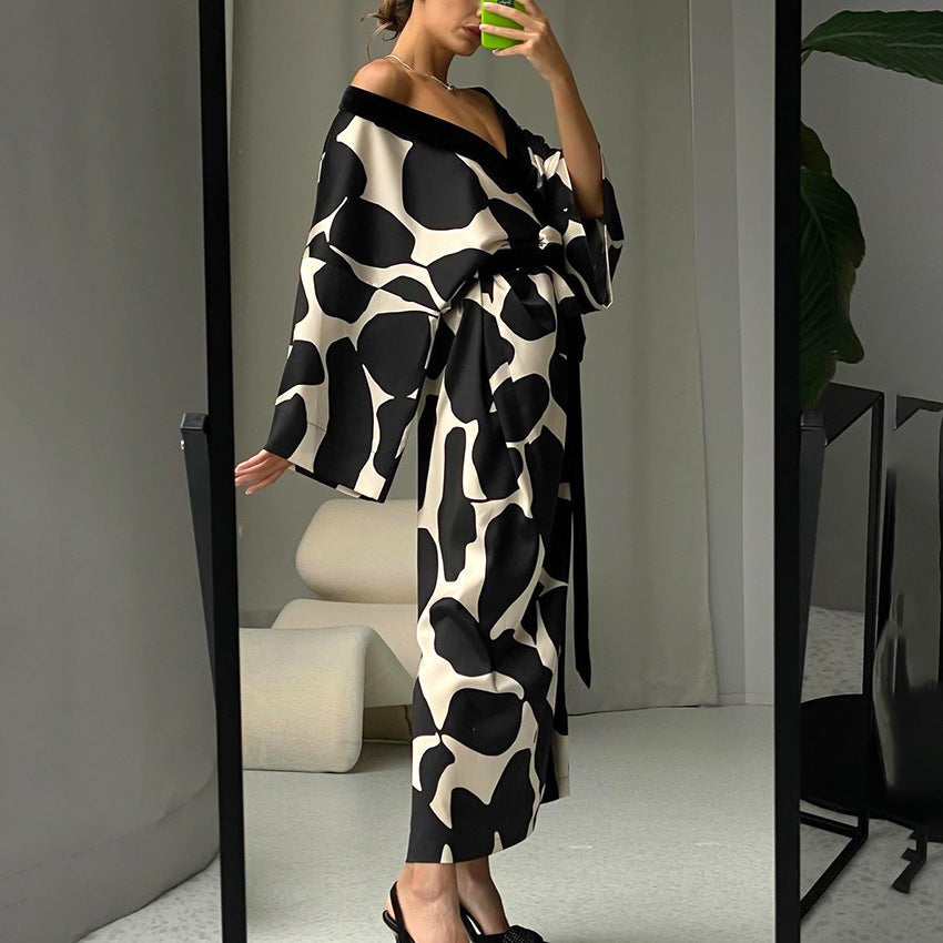 Contrast Color Print Homewear Dress
