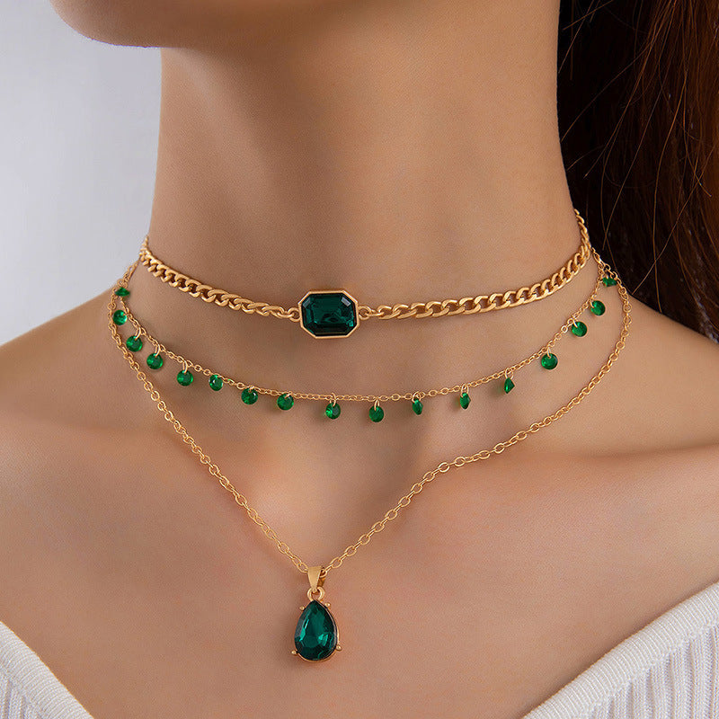 Emerald Green Butterfly Necklace With Layered Design And Heart Charm
