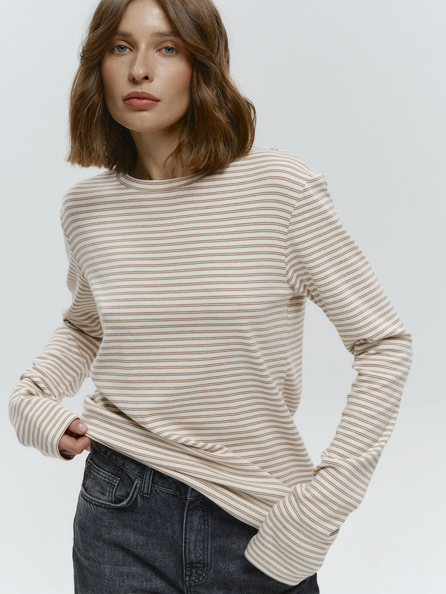 Striped Long Sleeve Cotton T-Shirt Casual Women's Top