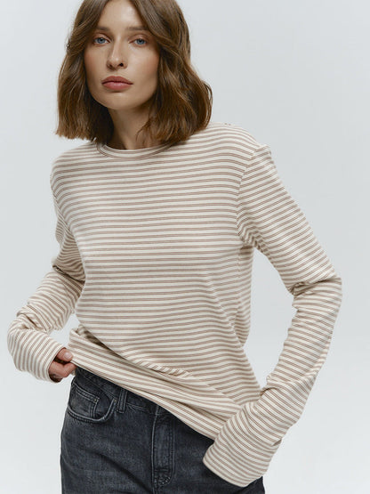 Striped Long Sleeve Cotton T-Shirt Casual Women's Top