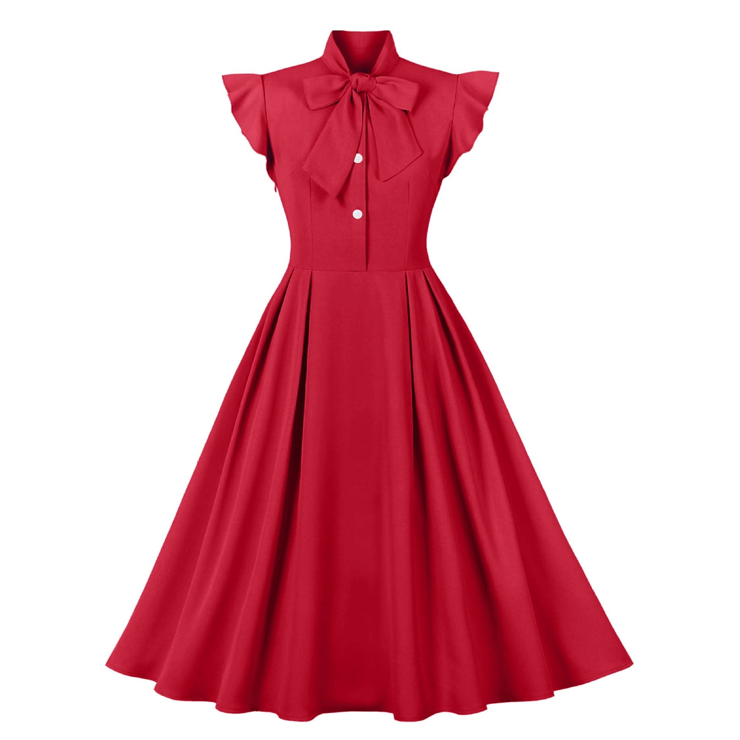 Vintage Style Ruffled Sleeve Belted Midi Dress