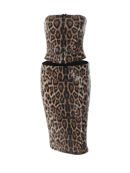 Trendy Leopard Print Tie-Back Bodycon Midi Dress