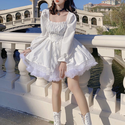 Summer Puff Sleeve Princess Dress with Lace Details