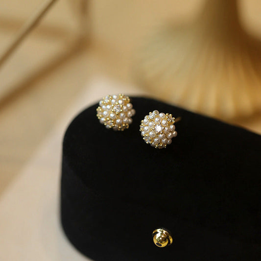 Delicate Rhinestone Pearl Simple Stud Earrings