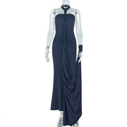 Solid Color Backless Strapless Bodycon Dress Elegant Style