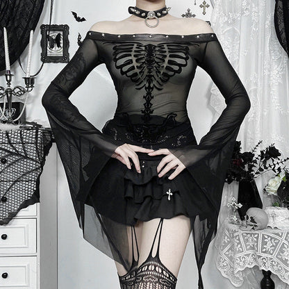 Gothic Velvet Skull Print Top - Comfortable and Stylish