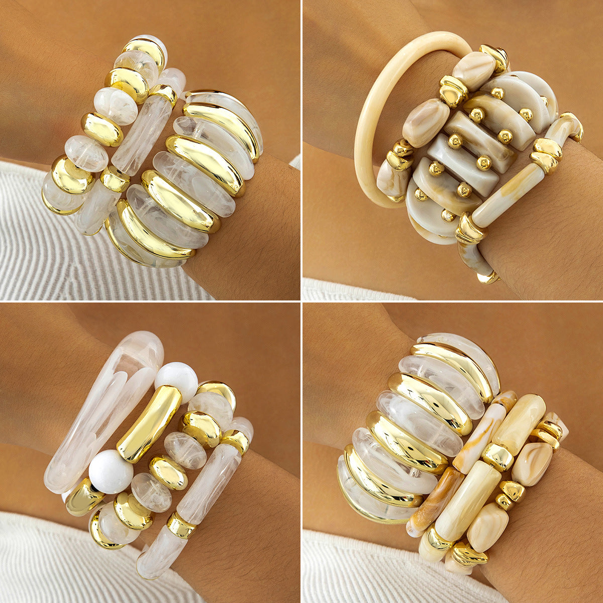 Exaggerated Acrylic Bead Bracelet Set Colorful Retro Jewelry
