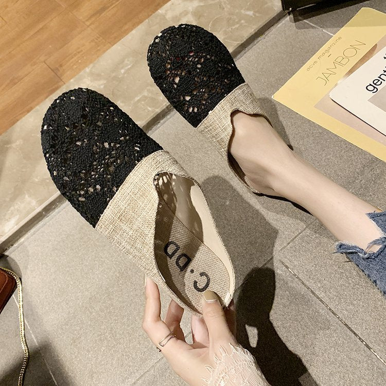 Baotou Slippers Women'S New Summer Fashion Outerwear Mesh Flat Bottomless Lazy Sandals