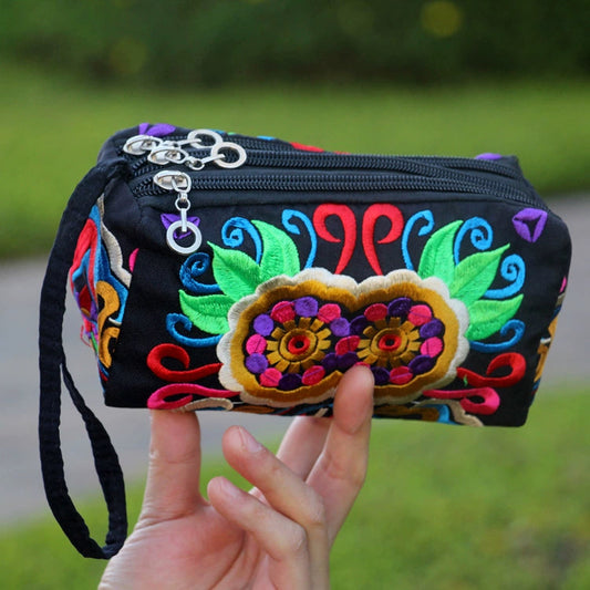 Ethnic Bag Fashion Fabric Coin Purse Embroidered Multi-Layer Zipper Bag Clutch Bag