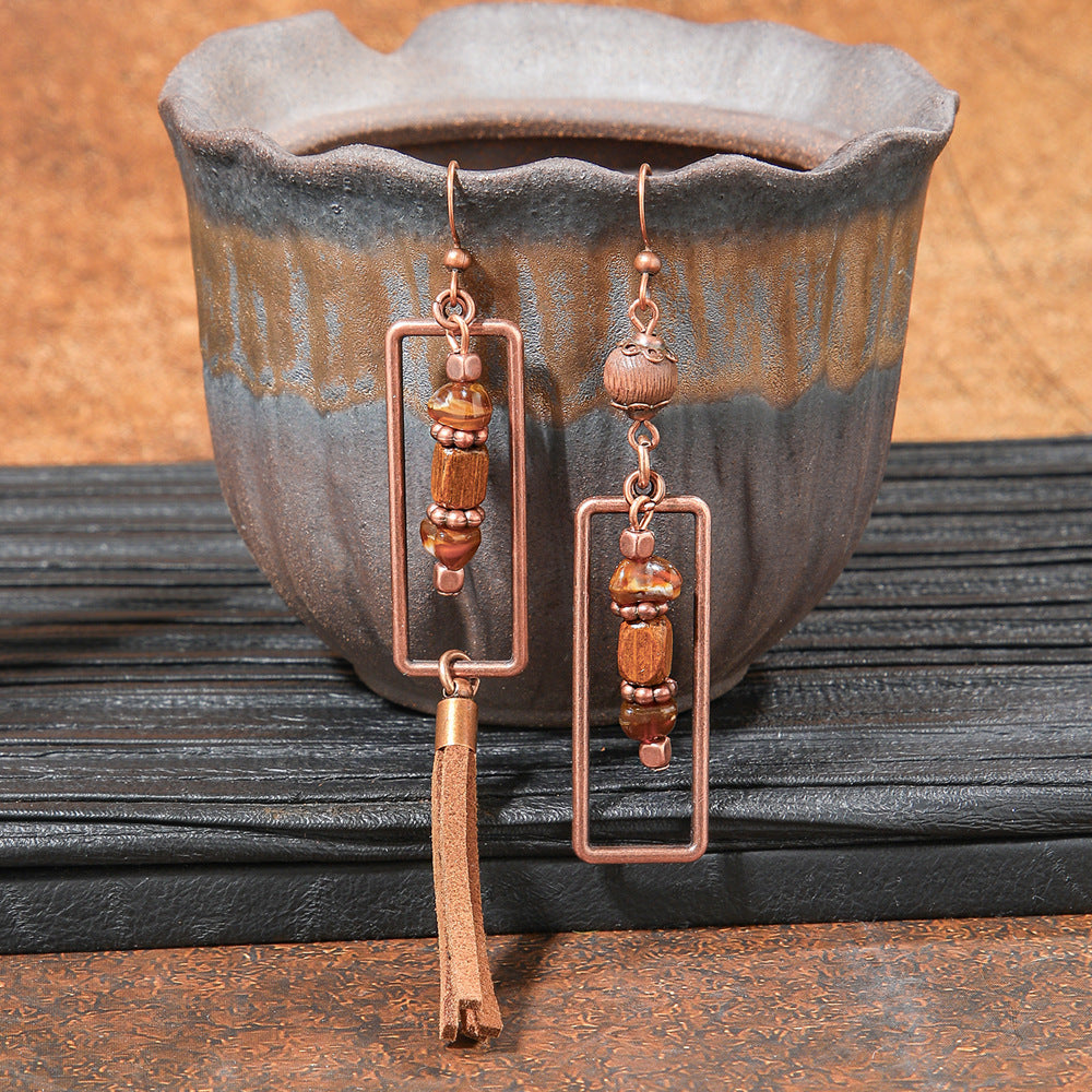 Geometric Alloy Earrings Stylish Bohemian Wood Dangle Earrings