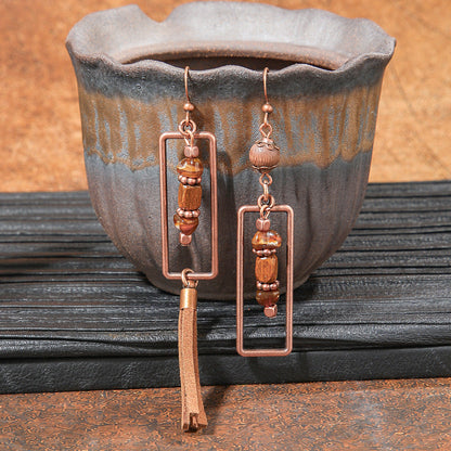 Geometric Alloy Earrings Stylish Bohemian Wood Dangle Earrings