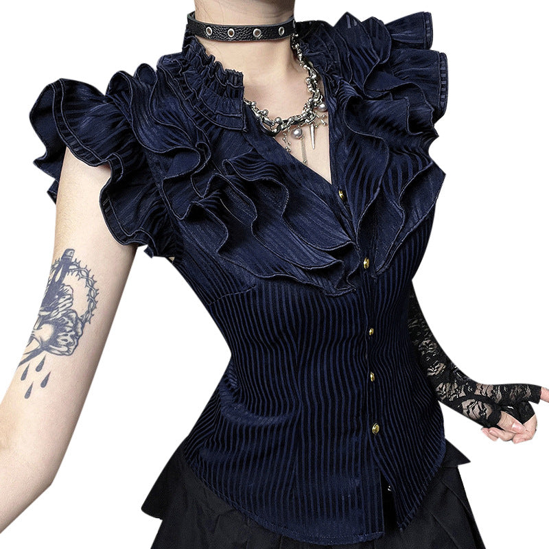 V-Neck Sleeveless Shirt Stylish Casual Polyester Top