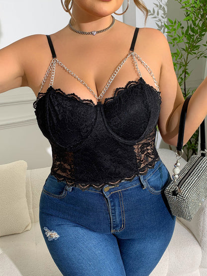 Plus Size Lace Camisole With Chain Detail For Sexy Casual Look