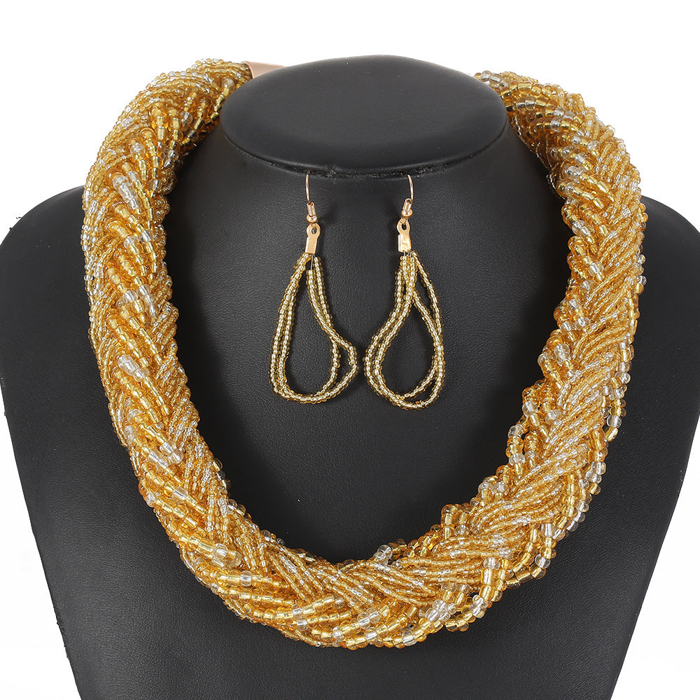 Colorful Multi-Layer Beaded Statement Necklace Set