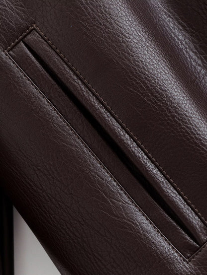 Simple Zipper Lapel Oversize Leather Jacket
