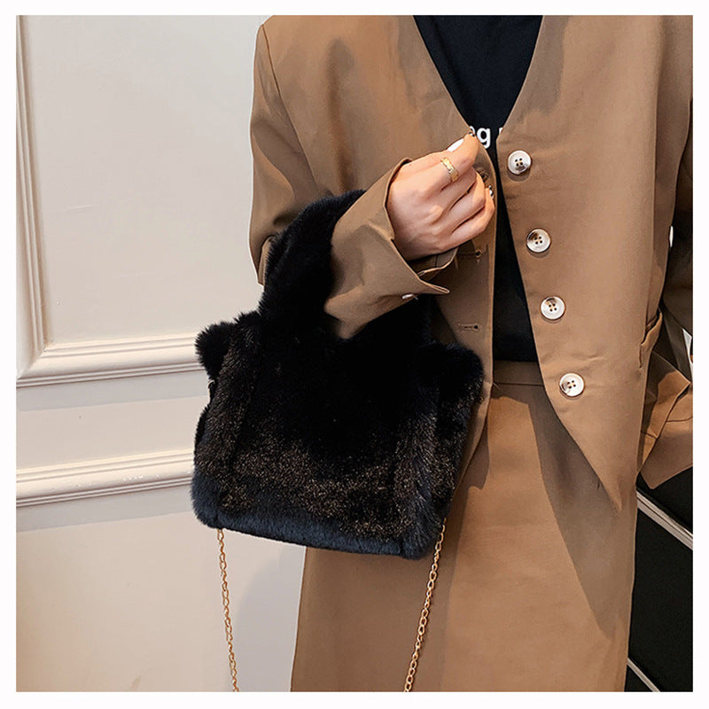Winter Plush Tote Bag Trendy Large Capacity Shoulder Crossbody Handbag