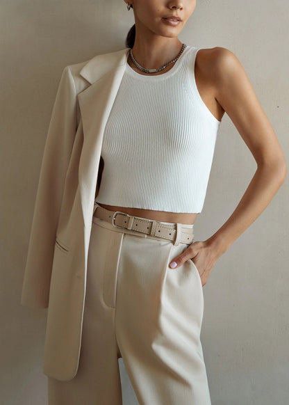 Ribbed Knit Sleeveless Tank Top With Cropped Fit