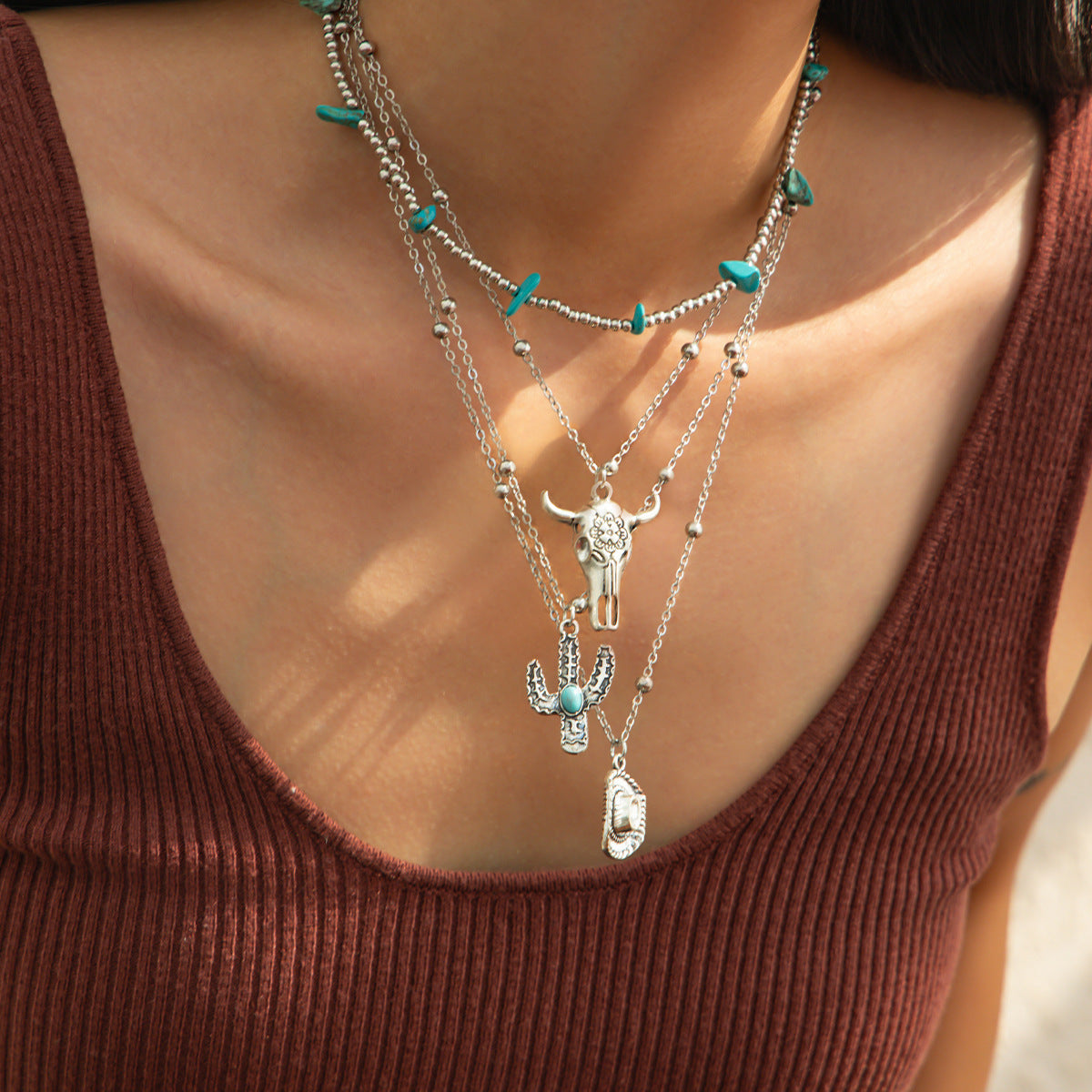 Vintage Turquoise Bull Head Choker Necklace Jewelry Set