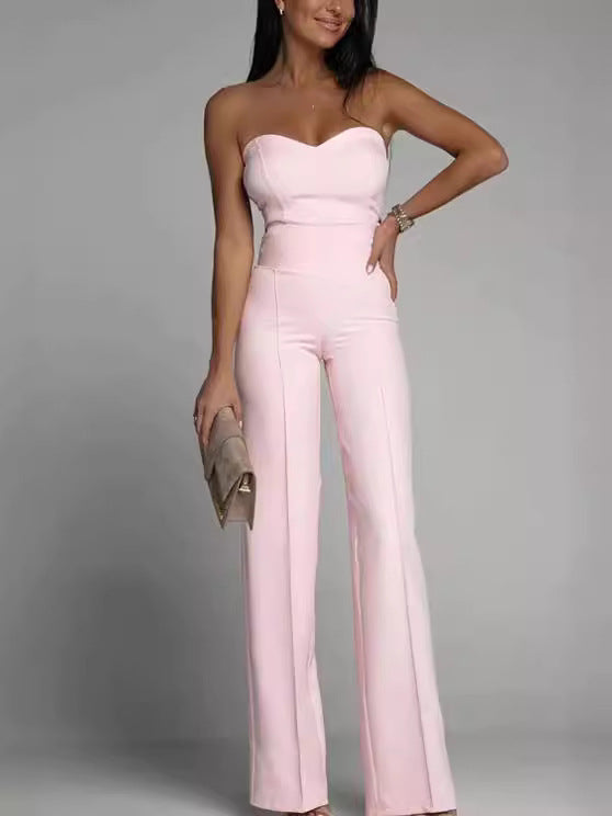 Slim Fit Strapless Jumpsuit With Geometric Pattern