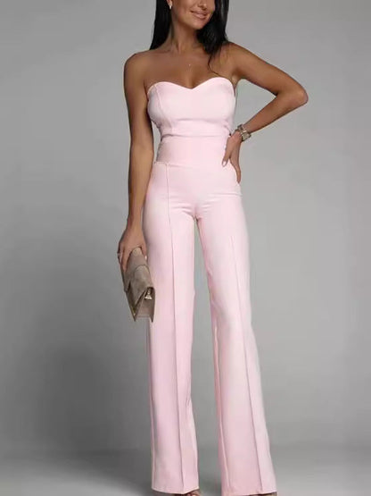 Slim Fit Strapless Jumpsuit With Geometric Pattern